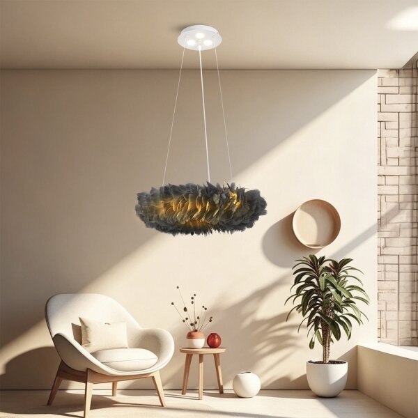 Brilagi - LED Lustr na lanku FEATHER 3xE27/40W/230V + 3xLED/3W pr. 50 cm šedá