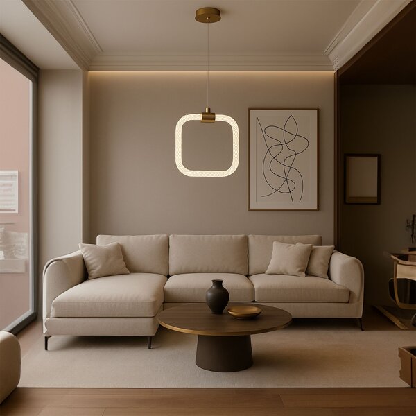 Toolight Toolight, závěsné LED svítidlo 20x20cm, 9W, 3000K, LHJ056-CP1, čirá-zlatá matná, OSW-60029