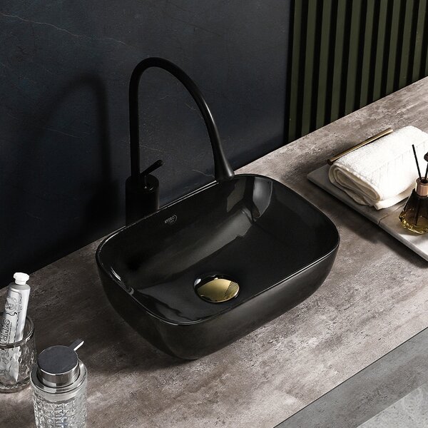 BPS-koupelny Keramické umyvadlo na desku HYD-MO-BL-370 37x25 cm, černé