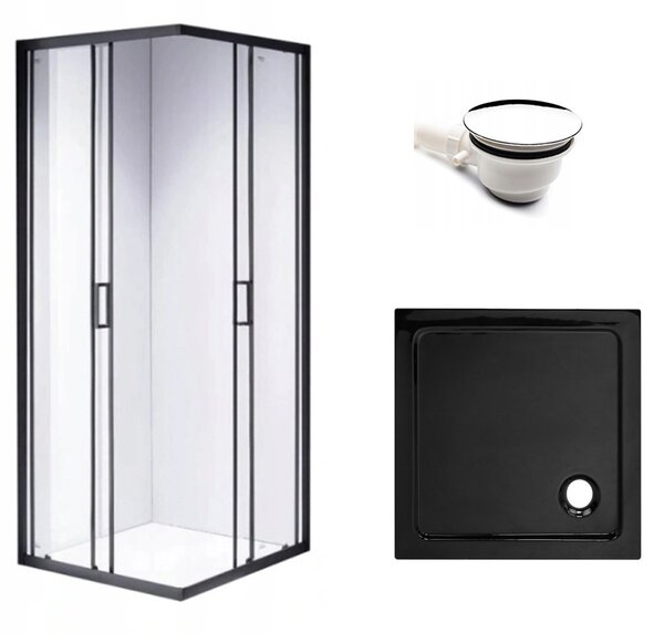 BPS-koupelny Čtvercový sprchový kout HYD-SK30A 80x80 černá/transparent + vanička HYD-SSV-ST02A černá