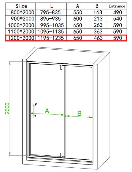 BPS-koupelny Sprchové dveře HYD-DN08 120 černá/transparent pro instalaci do niky - bez vaničky
