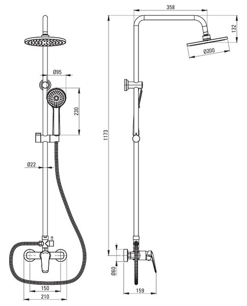 Deante Shower column, 3-function - with mixer tap