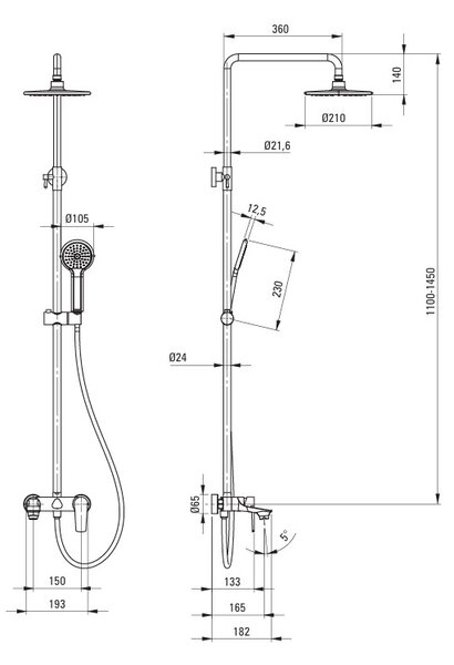 Deante Shower column, with bathtub mixer