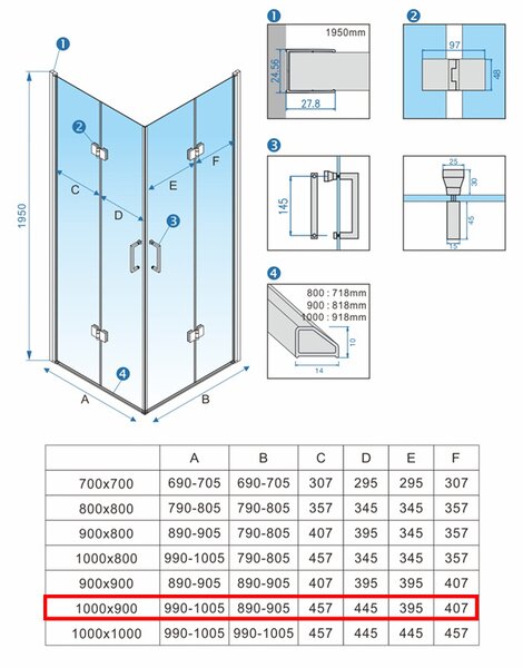 BPS-koupelny Obdélníkový sprchový kout HYD-OK13A 100x90 bílá/transparent - bez vaničky