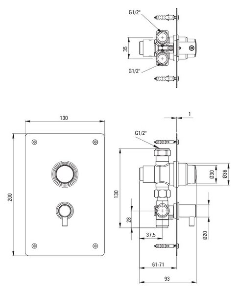 Deante Shower mixer, self-closing, concealed - with temperature control