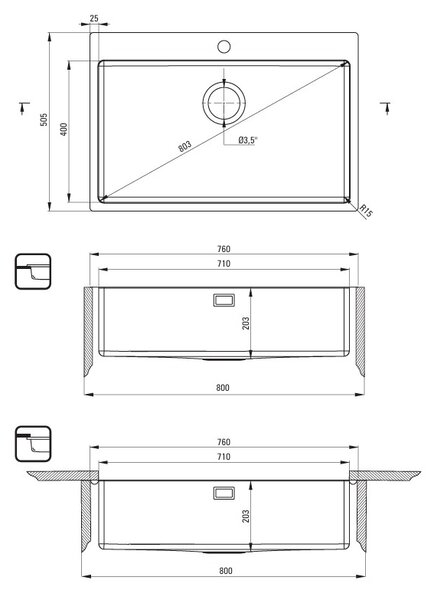 Deante Olfato, 1-komorový nerezový drez 760x505x203mm, oceľová, DEA-ZPO_010C