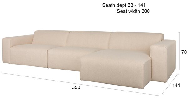 Zuiver Krémově bílá rohová pohovka MILKA 350 cm, pravá
