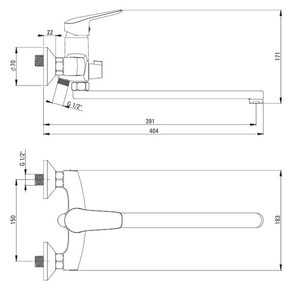 Deante Washbasin tap, zeď-mounted, s elongated spout - connection for hose and shower set