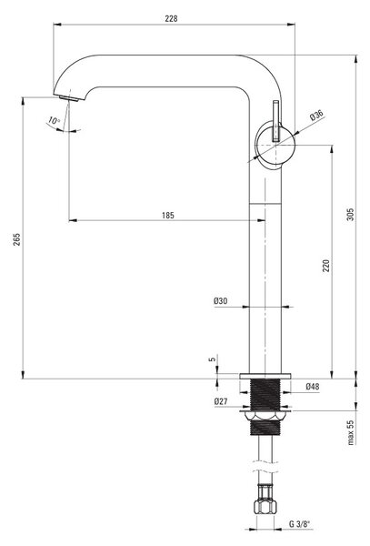 Deante Washbasin tap, tall, s rectangular spout