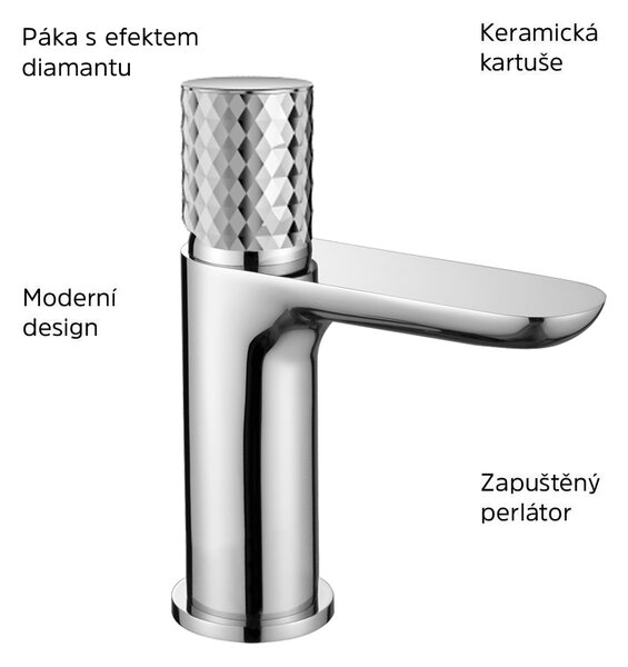 Mereo Mereo, Umyvadlová stojánková baterie diamant, Viana, bez výpusti, chrom, MER-CBE10101A