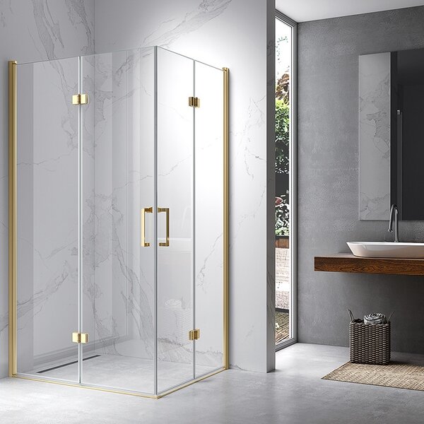 BPS-koupelny Obdélníkový sprchový kout HYD-OK12B 100x80 zlatá/transparent - bez vaničky
