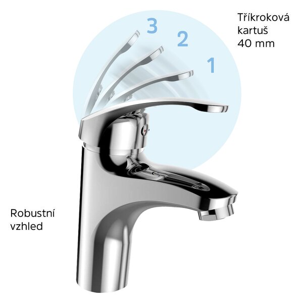 Mereo Mereo, Umyvadlová stojánková baterie, Sonáta, bez výpusti, chrom, CB10103N