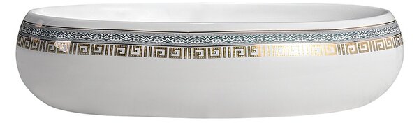 BPS-koupelny Keramické umyvadlo na desku HYD-CI-WH-MOD2-600 60x40,5 cm, bílé/zlato-stříbrný dekor