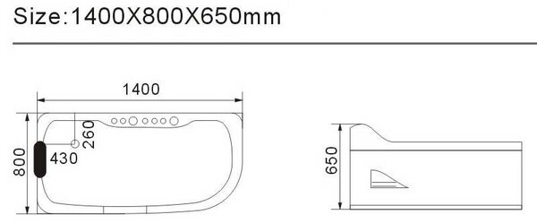 BPS-koupelny Hydromasážní vana HYD-LE796L 140x80 LEVÁ bez ohřevu vody
