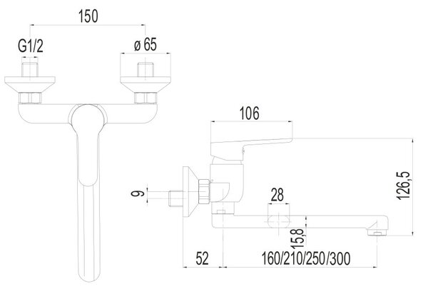 Mereo Mereo, Dřezová nástěnná baterie, Zuna, s ramínkem plochým rovným 160 mm, chrom, CB302A02Z