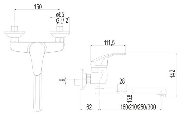 Mereo Mereo, Dřezová nástěnná baterie, Sonáta, s ramínkem plochým rovným 160 mm, chrom, CB30202N