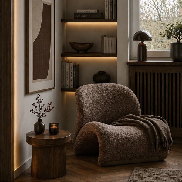 Nordic Living Hnědé čalouněné lounge křeslo Sonia