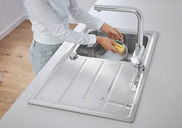 GROHE K500 - Dřez z nerezové oceli s odtokem, nerez ocel, kartáčovaná 31571SD1