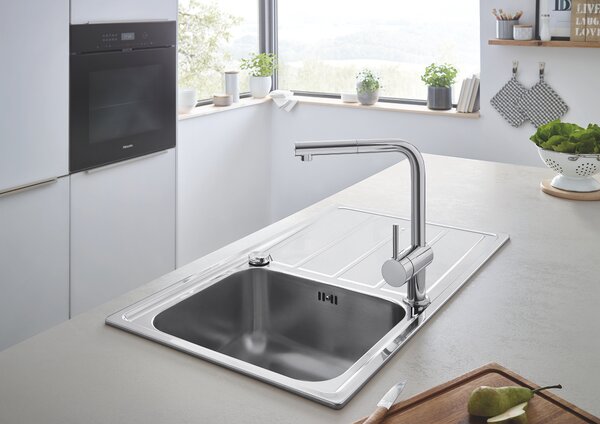 GROHE K500 - Dřez z nerezové oceli s odtokem, nerez ocel, kartáčovaná 31571SD1