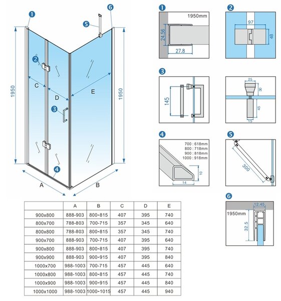 BPS-koupelny Obdélníkový sprchový kout HYD-OK20D 100x90 černá/transparent - bez vaničky
