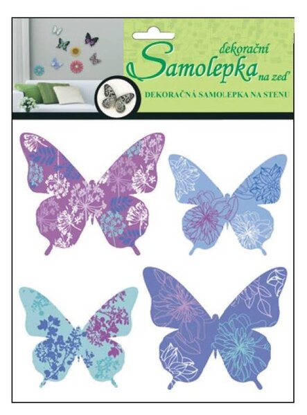 Samolepící pokojová dekorace Motýlci modro fialový 3D