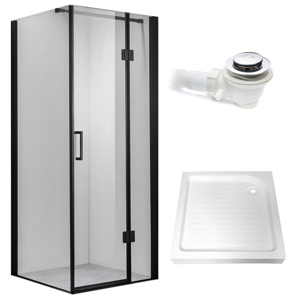 BPS-koupelny Čtvercový sprchový kout HYD-SK1390A 80x80 černá/transparent + vanička HYD-SSV-SXL02A bílá