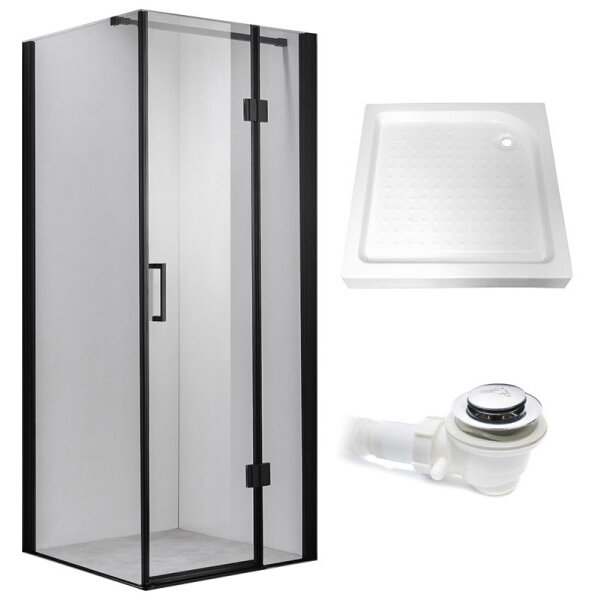 BPS-koupelny Čtvercový sprchový kout HYD-SK1390A 80x80 černá/transparent + vanička HYD-SSV-SXL02A bílá