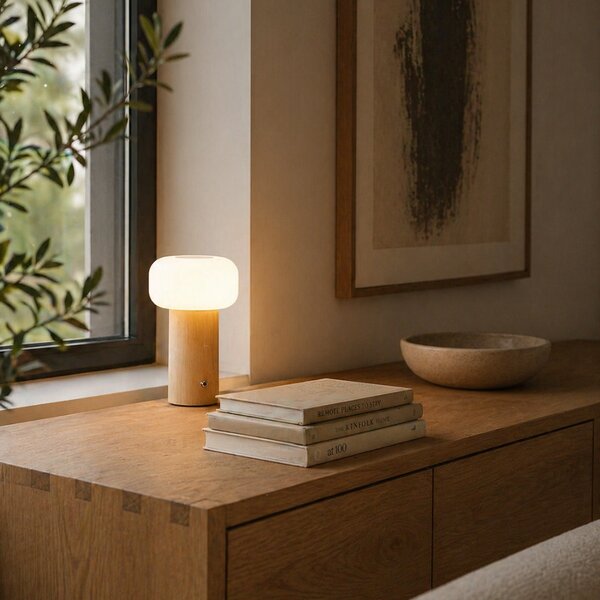 Nordic Living Bambusová nabíjecí stolní LED lampa Taffo