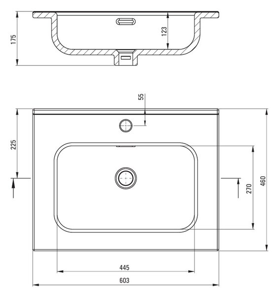 Deante Tubo, keramické umyvadlo na zapuštění 603x460x175mm, bílá lesklá, DEA-CTU_6U6W