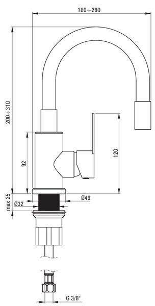 Deante Neo, umyvadlová baterie s flexibilním ramenem h-310, černá matná-ocelová, DEA-BLU_B240
