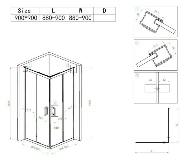 BPS-koupelny Čtvercový sprchový kout BL30B 90x90 černá/transparent + vanička ST02B bílá