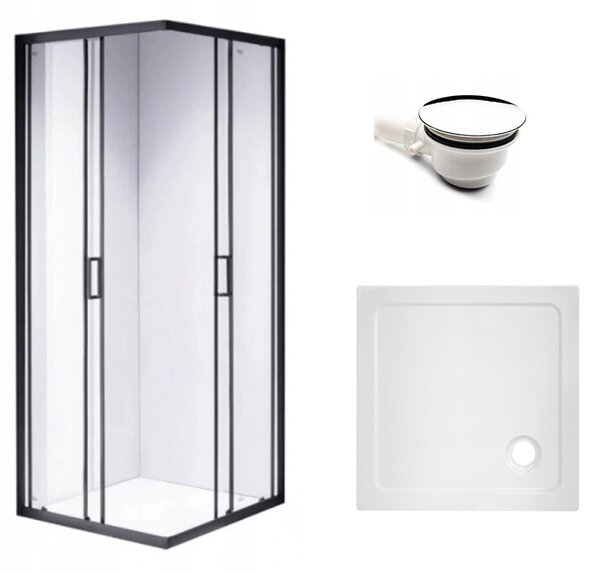 BPS-koupelny Čtvercový sprchový kout HYD-SK30A 80x80 černá/transparent + vanička HYD-SSV-ST02A bílá