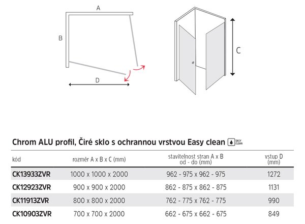 Mereo Mereo, Pivotový sprchový kout, Novea, čtverec, chrom ALU, sklo Čiré, CK10903ZVR