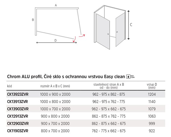 Mereo Mereo, Pivotový sprchový kout, Novea, obdélník, chrom ALU, sklo Čiré, CK11903ZVR