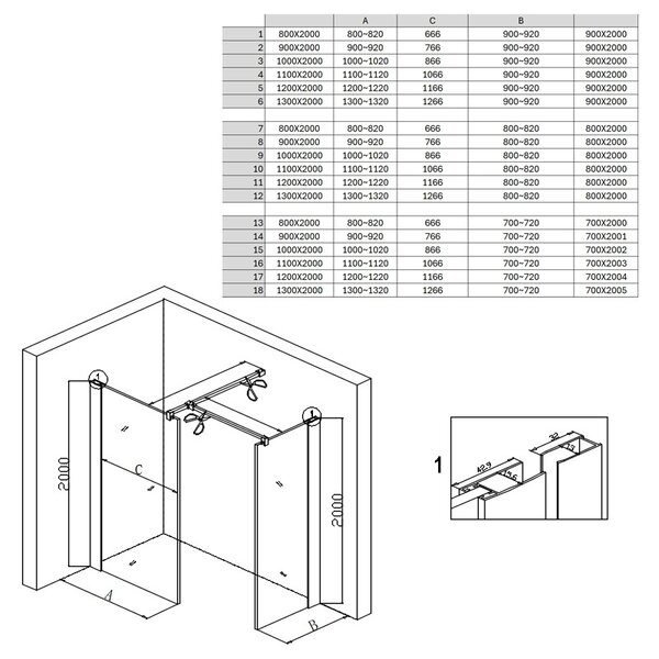 BPS-koupelny 2-dílná sprchová zástěna Walk-in HYD-SH07-D-BL 80x70, černá mat/transparent - bez vaničky