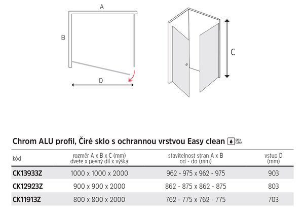 Mereo Mereo, Pivotový sprchový kout, Novea, čtverec, chrom ALU, sklo Čiré, dveře L/P a pevný díl, CK11913Z