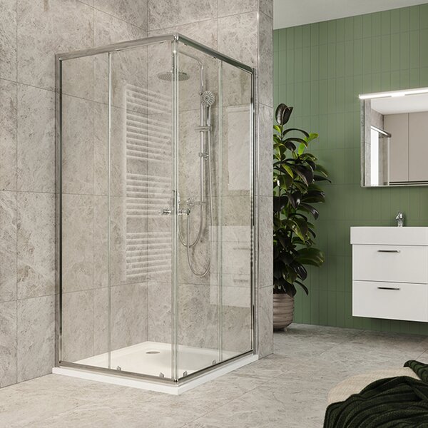 Mereo Mereo, Kora Lite sprchový set: sprchový kout 90x90x185 cm, chrom ALU, sklo čiré, 90 cm, vanička, sifon, CK34123ZN