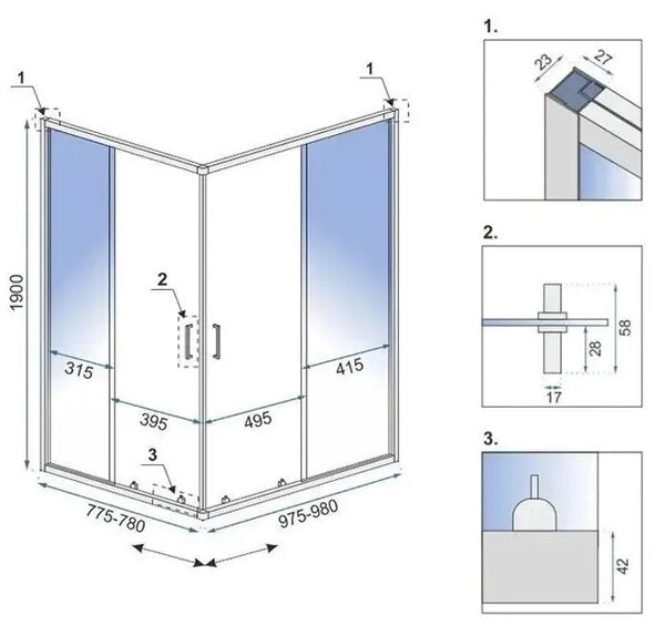 Obdélníkové sprchový kout REA CITY 80x100 kartáčovaná měď - bez vaničky