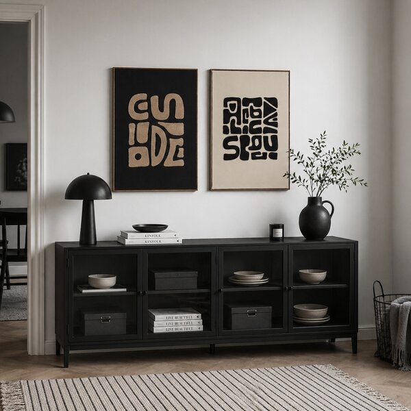 Nordic Living Černý abstraktní obraz Timo 70 x 50 cm