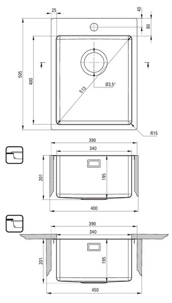 Deante Olfato, 1-komorový nerezový dřez 390x505x200mm, grafitová, DEA-ZPO_D10E