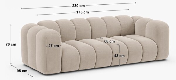 Micadoni Šedá sametová trojmístná pohovka Lupine 230 cm