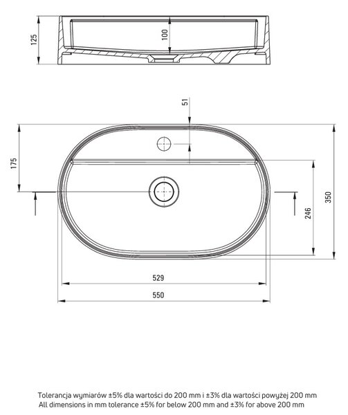 Deante Silia, granitové umyvadlo na desku 550x350x125mm, antracitová metalíza, DEA-CQS_TU6B