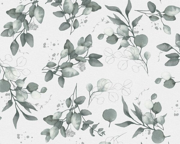 A.S. Création | Vliesová tapeta na zeď Pure Elegance | 0,53 x 10,05 m | bílá, zelená, metalická