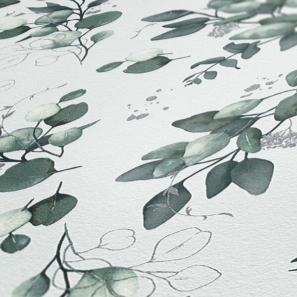 A.S. Création | Vliesová tapeta na zeď Pure Elegance | 0,53 x 10,05 m | bílá, zelená, metalická