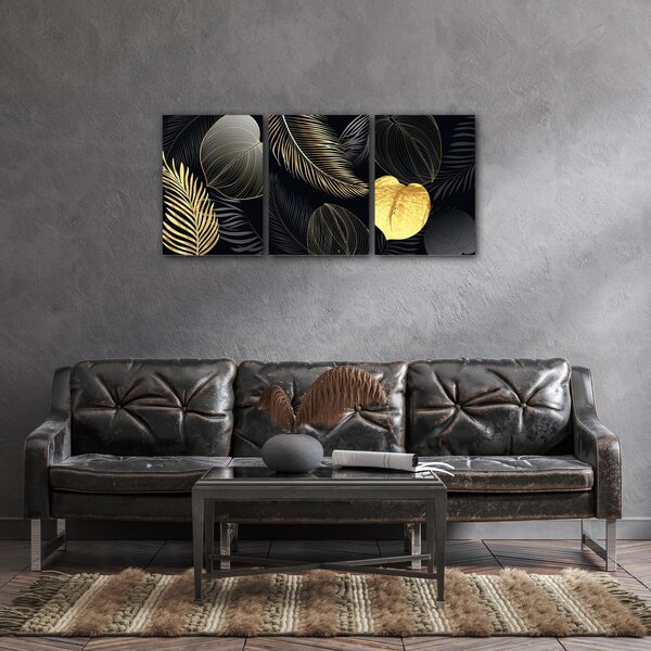 Impresi Obraz Abstraktní květiny černo zlaté - 150 x 70 cm (3 dílný)