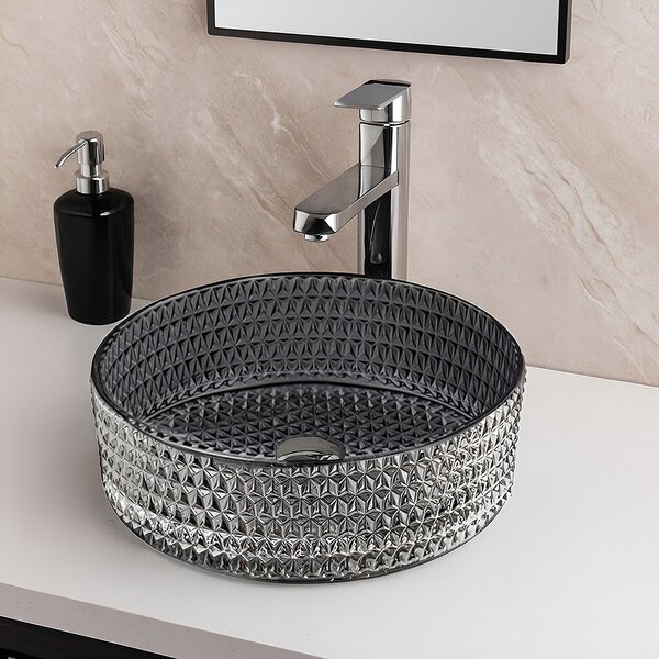 BPS-koupelny Skleněné umyvadlo na desku HYD-BRT1-BL-PL-360 36x12 cm, platina lesk