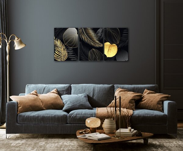 Impresi Obraz Abstraktní květiny černo zlaté - 150 x 70 cm (3 dílný)