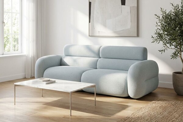 Micadoni Světle modrá bouclé trojmístná pohovka Neo 220 cm