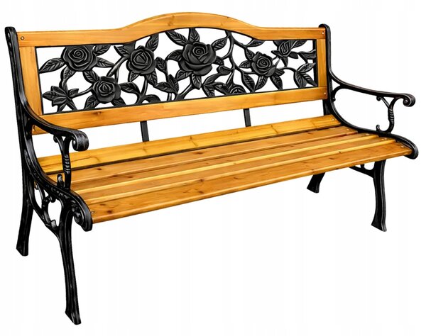 Lavička s opěradlem, dřevěná, 125 x 54 cm