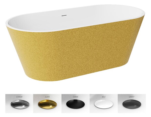 Besco Akrylátová volně stojící vana Deeva Glam Z 150x75 (160x75, 170x80, 180x80) Rozměry (cm): 160x75, Typ a barva výpustě: Click-Clack se šterbinovým přepadem, grafit